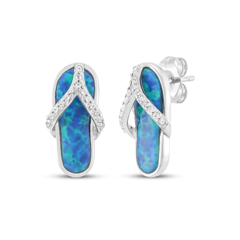 Lab-Created Opal & White Lab-Created Sapphire Flip-Flop Drop Earrings Sterling Silver