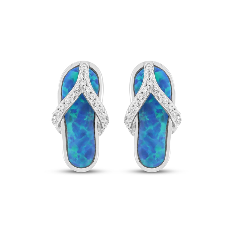 Lab-Created Opal & White Lab-Created Sapphire Flip-Flop Drop Earrings Sterling Silver