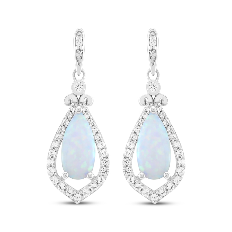 Main Image 2 of Pear-Shaped Lab-Created Opal & White Lab-Created Sapphire Dangle Earrings Sterling Silver