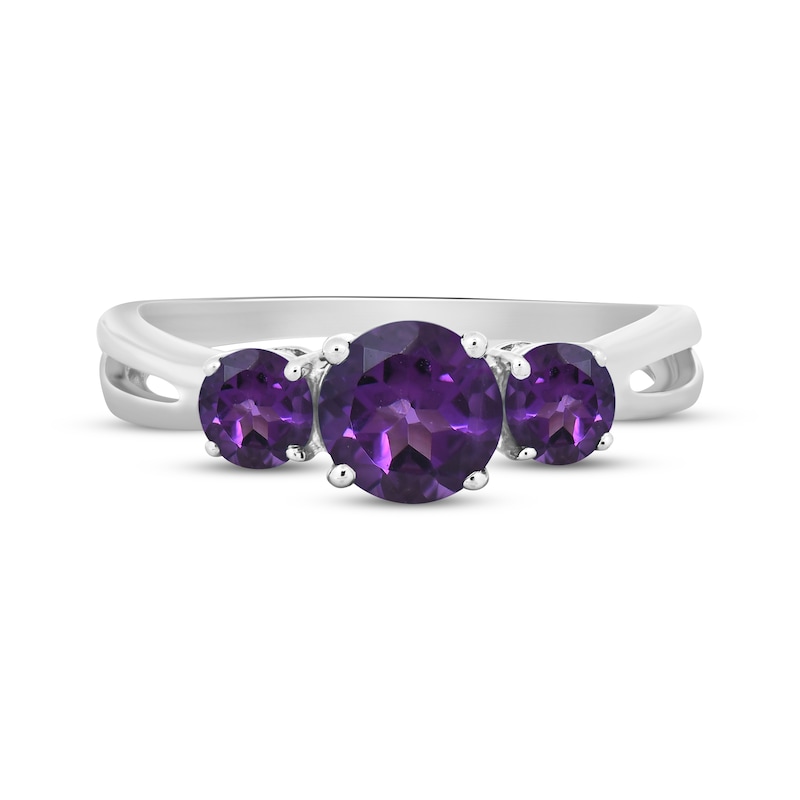 Main Image 3 of Amethyst Three-Stone Ring Sterling Silver