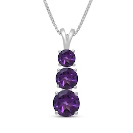 Amethyst Graduated Three-Stone Necklace Sterling Silver 18&quot;