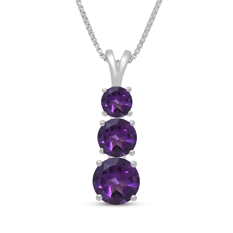 Main Image 1 of Amethyst Graduated Three-Stone Necklace Sterling Silver 18&quot;