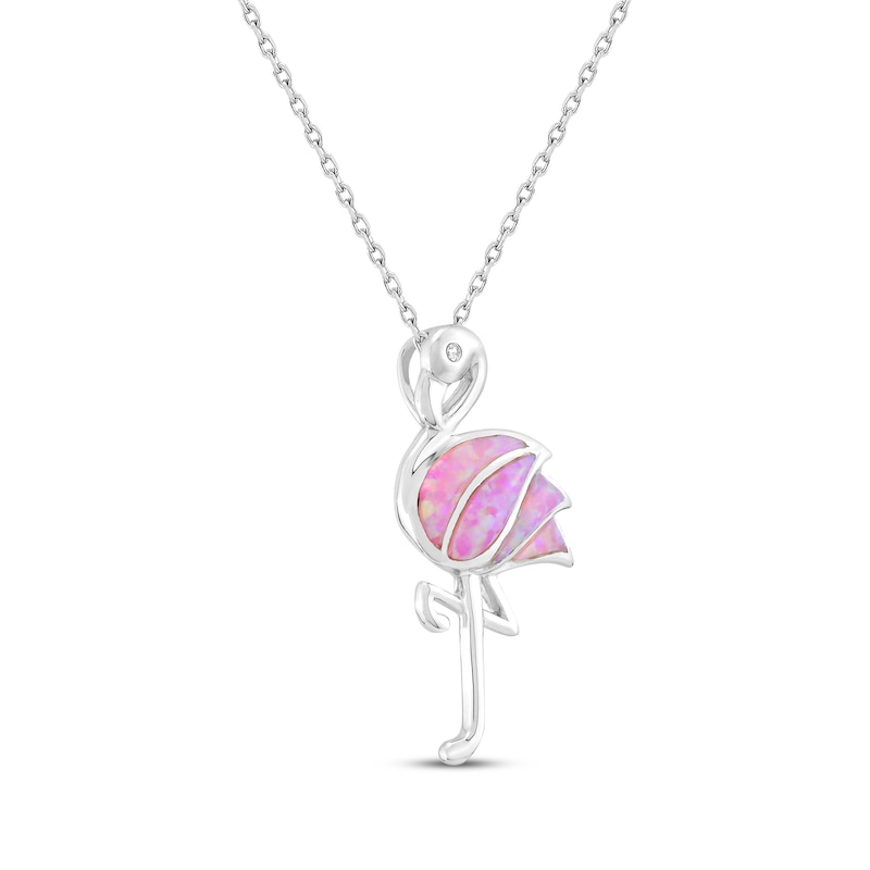 Main Image 2 of Lab-Created Pink Opal & White Lab-Created Sapphire Flamingo Necklace 18&quot;