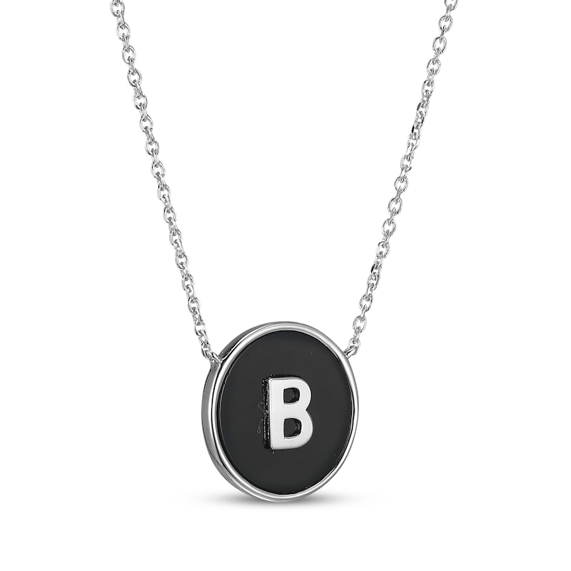 Main Image 2 of Black Agate Letter B Initial Disc Necklace Sterling Silver 18&quot;