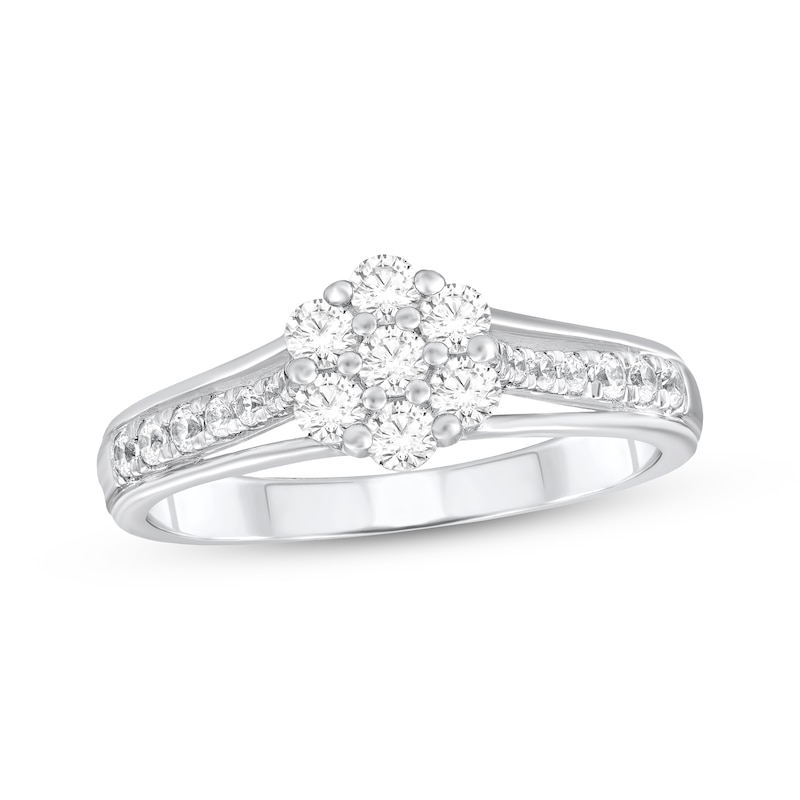 Main Image 1 of Diamond Flower Engagement Ring 1/2 ct tw 10K White Gold