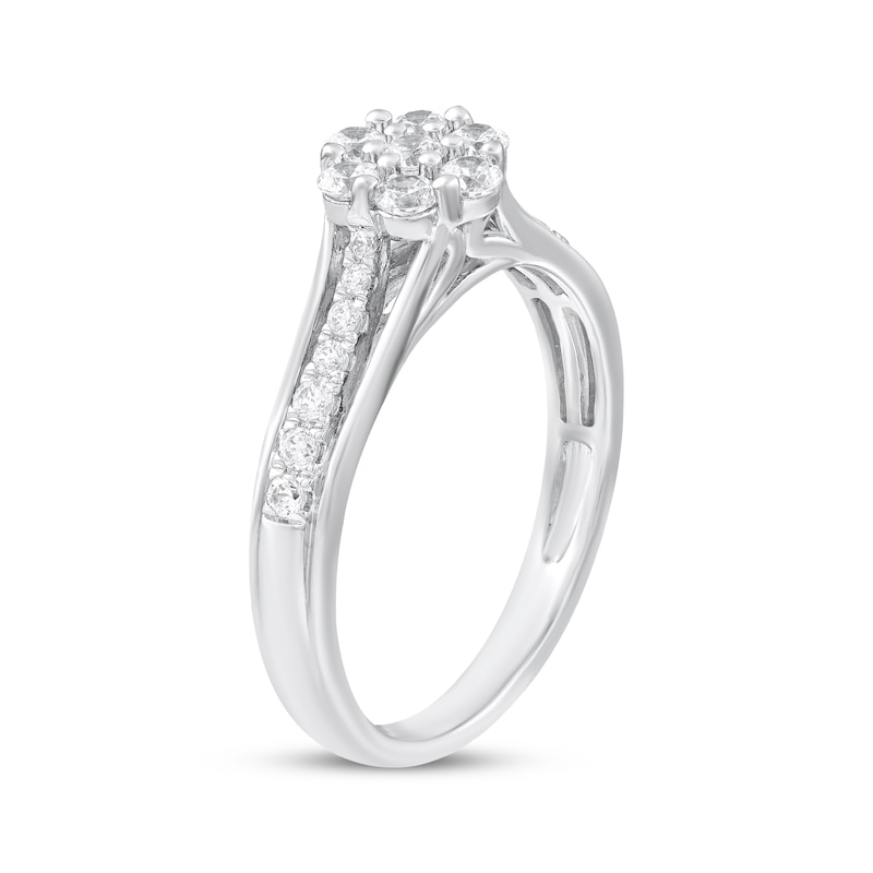 Main Image 2 of Diamond Flower Engagement Ring 1/2 ct tw 10K White Gold