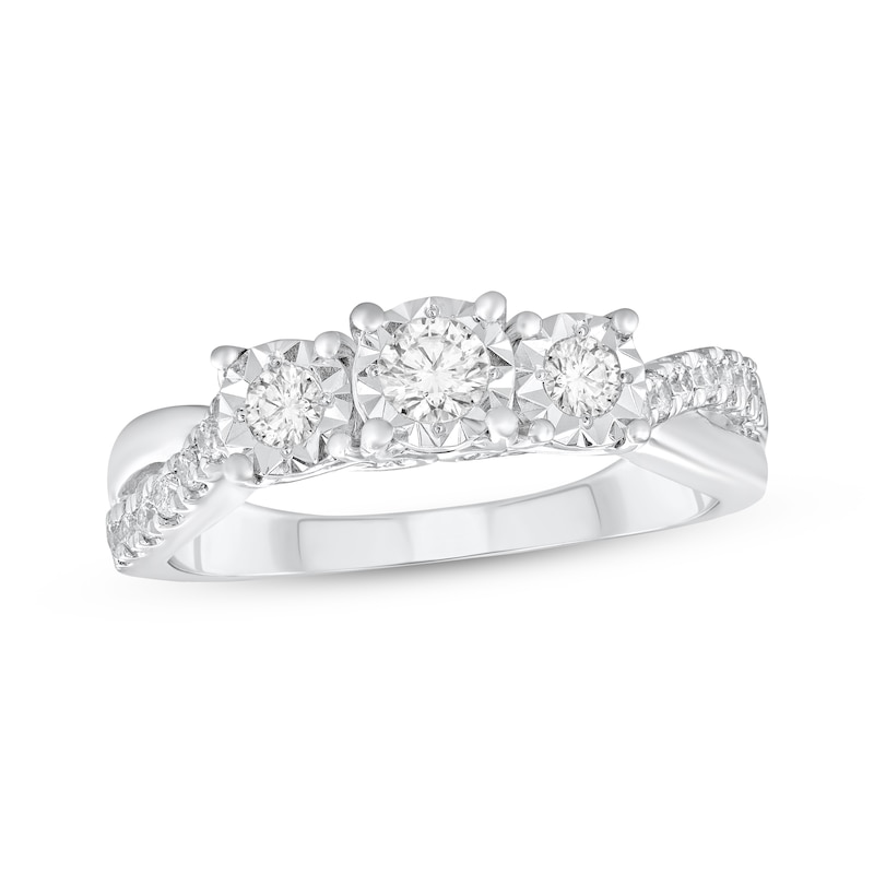 Main Image 1 of Round-Cut Diamond Three-Stone Engagement Ring 1/2 ct tw Sterling Silver