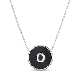 Black Agate Letter O Initial Disc Necklace Sterling Silver 18&quot;