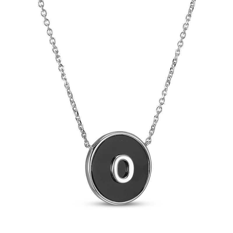 Main Image 2 of Black Agate Letter O Initial Disc Necklace Sterling Silver 18&quot;