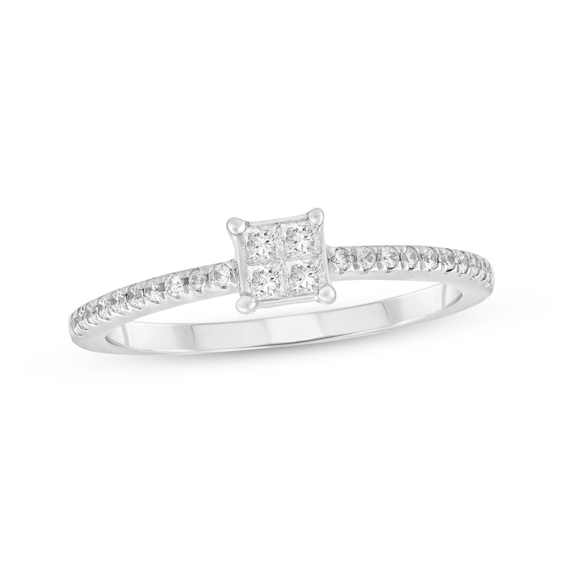 Main Image 1 of Princess-Cut Quad Diamond Engagement Ring 1/4 ct tw 10K White Gold