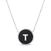 Thumbnail Image 1 of Black Agate Letter T Initial Disc Necklace Sterling Silver 18&quot;