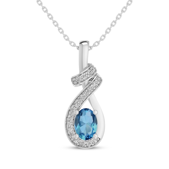 Oval-Cut Swiss Blue Topaz & White Lab-Created Sapphire Swirl Necklace Sterling Silver 18"