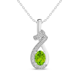 Oval-Cut Peridot & White Lab-Created Sapphire Swirl Necklace Sterling Silver 18&quot;