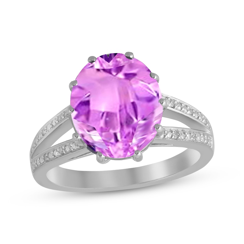 Main Image 1 of Oval-Cut Light Amethyst & Diamond Accent Ring Sterling Silver