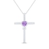 Thumbnail Image 0 of Heart-Shaped Amethyst & White Lab-Created Sapphire Cross Necklace Sterling Silver 18"
