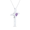 Thumbnail Image 1 of Heart-Shaped Amethyst & White Lab-Created Sapphire Cross Necklace Sterling Silver 18"