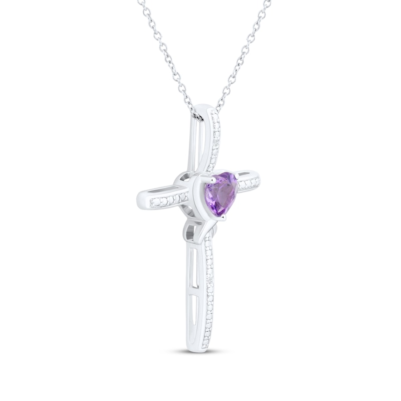 Heart-Shaped Amethyst & White Lab-Created Sapphire Cross Necklace Sterling Silver 18"