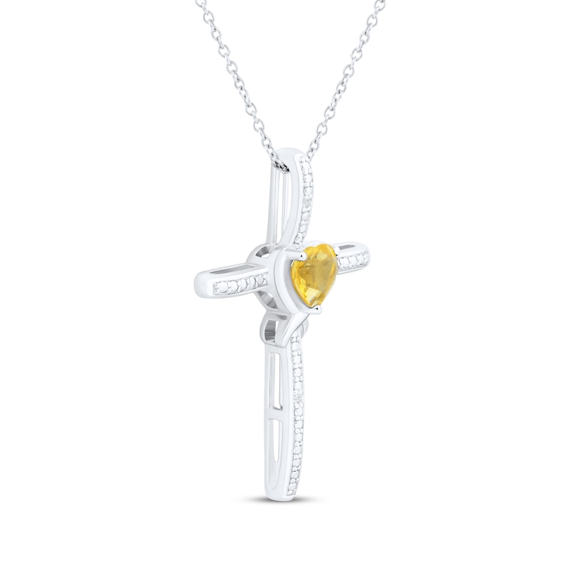 Main Image 2 of Heart-Shaped Citrine & White Lab-Created Sapphire Cross Necklace Sterling Silver 18&quot;