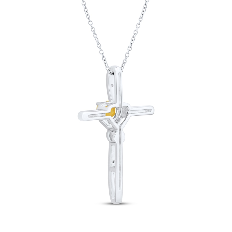 Main Image 3 of Heart-Shaped Citrine & White Lab-Created Sapphire Cross Necklace Sterling Silver 18&quot;