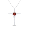 Thumbnail Image 1 of Heart-Shaped Garnet & White Lab-Created Sapphire Cross Necklace Sterling Silver 18&quot;