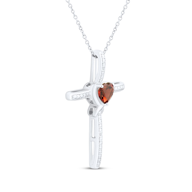 Main Image 2 of Heart-Shaped Garnet & White Lab-Created Sapphire Cross Necklace Sterling Silver 18&quot;