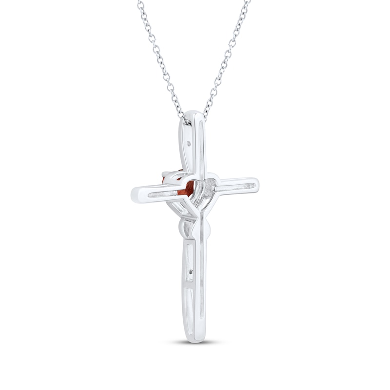 Main Image 3 of Heart-Shaped Garnet & White Lab-Created Sapphire Cross Necklace Sterling Silver 18&quot;