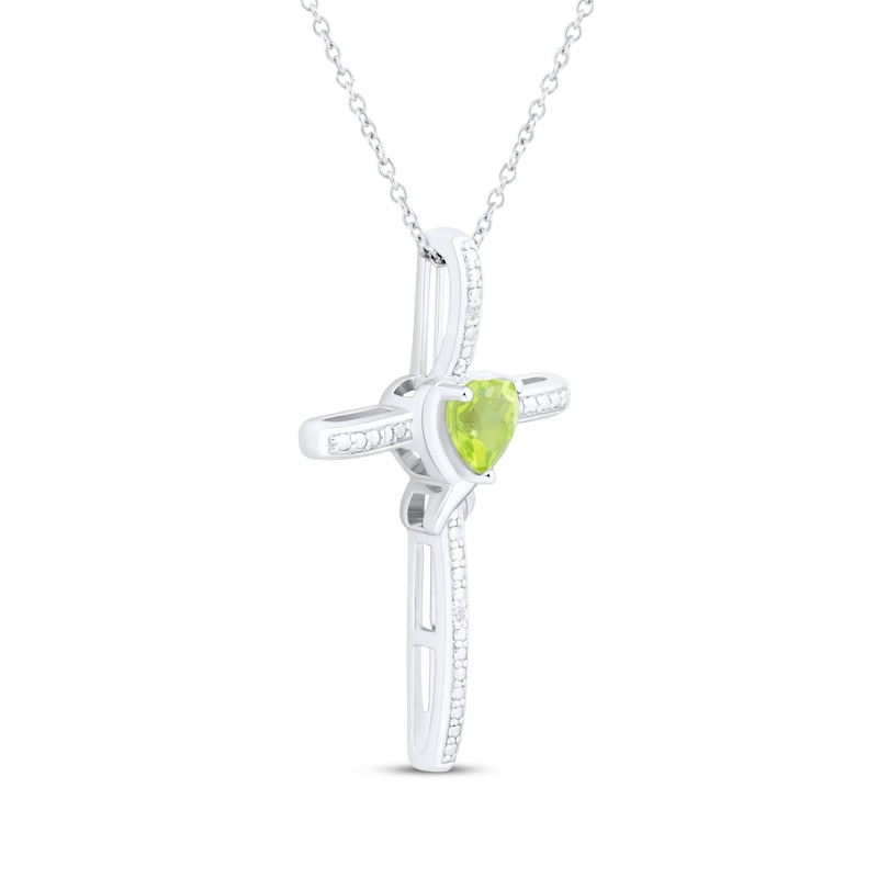 Main Image 2 of Heart-Shaped Peridot & White Lab-Created Sapphire Cross Necklace Sterling Silver 18&quot;