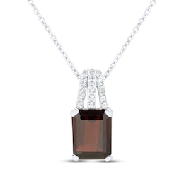 Emerald-Cut Garnet & White Lab-Created Sapphire Necklace Sterling Silver 18&quot;