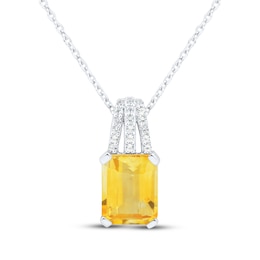 Emerald-Cut Citrine & White Lab-Created Sapphire Necklace Sterling Silver 18&quot;