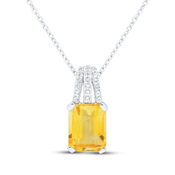 Emerald-Cut Citrine & White Lab-Created Sapphire Necklace Sterling Silver 18"