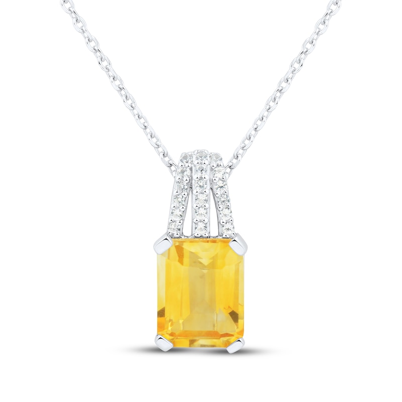 Main Image 1 of Emerald-Cut Citrine & White Lab-Created Sapphire Necklace Sterling Silver 18&quot;