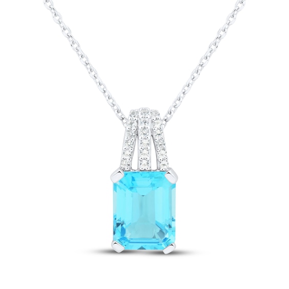 Emerald-Cut Swiss Blue Topaz & White Lab-Created Sapphire Necklace Sterling Silver 18"