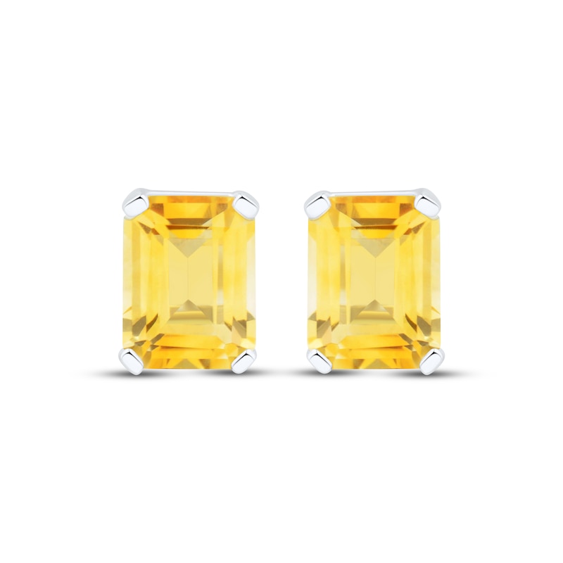 Main Image 2 of Emerald-Cut Citrine Stud Earrings Sterling Silver