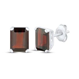 Emerald-Cut Garnet Stud Earrings Sterling Silver