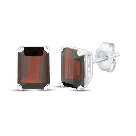 Emerald-Cut Garnet Stud Earrings Sterling Silver