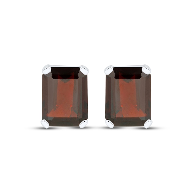 Main Image 2 of Emerald-Cut Garnet Stud Earrings Sterling Silver