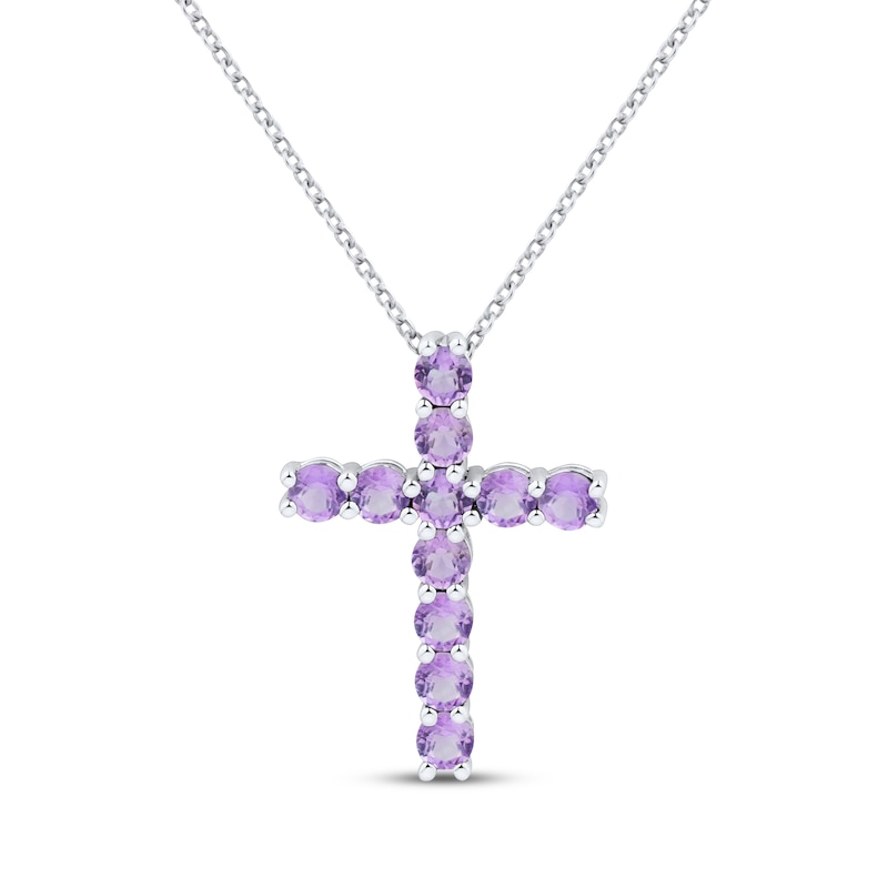 Main Image 1 of Amethyst Cross Necklace Sterling Silver 18&quot;