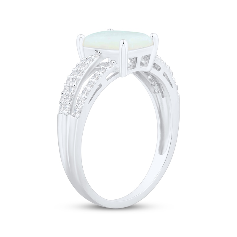 Main Image 2 of Emerald-Cut Lab-Created Opal & White Lab-Created Sapphire Three-Row Ring Sterling Silver