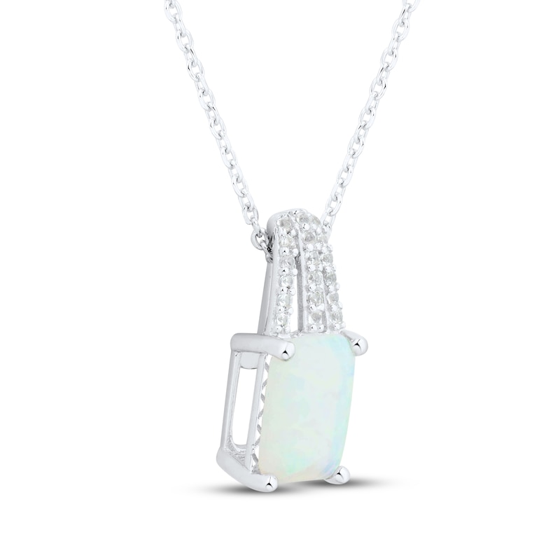 Main Image 2 of Emerald-Cut Lab-Created Opal & White Lab-Created Sapphire Necklace Sterling Silver 18&quot;