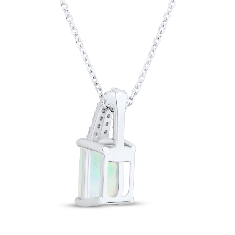 Main Image 3 of Emerald-Cut Lab-Created Opal & White Lab-Created Sapphire Necklace Sterling Silver 18&quot;