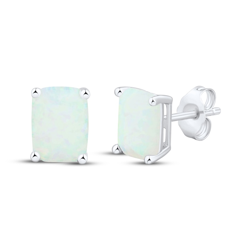 Main Image 1 of Emerald-Cut Lab-Created Opal Solitaire Stud Earrings Sterling Silver