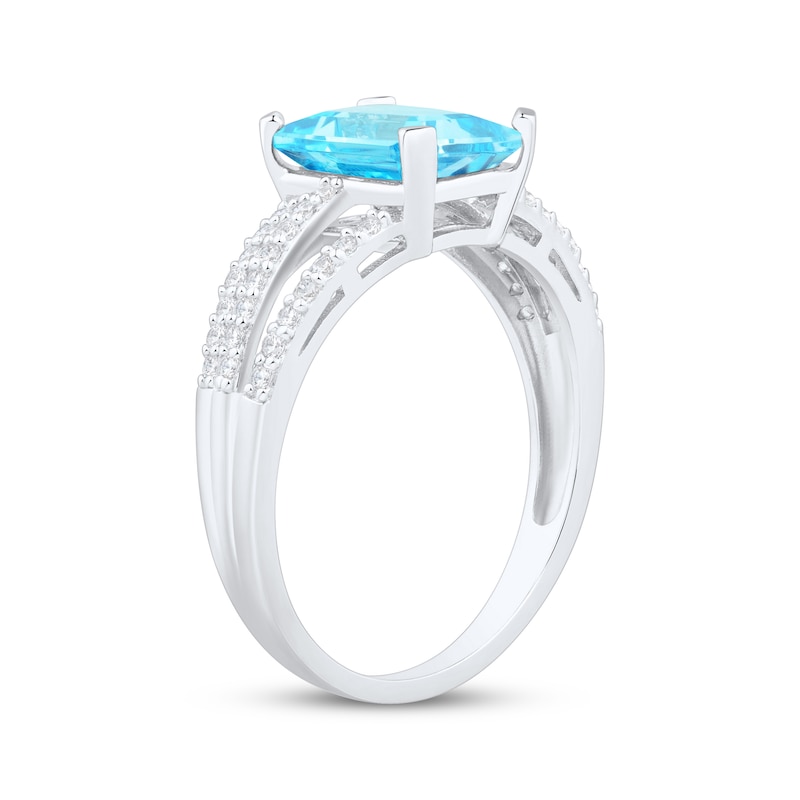 Main Image 2 of Emerald-Cut Swiss Blue Topaz & White Lab-Created Sapphire Ring Sterling Silver