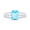 Thumbnail Image 3 of Emerald-Cut Swiss Blue Topaz & White Lab-Created Sapphire Ring Sterling Silver