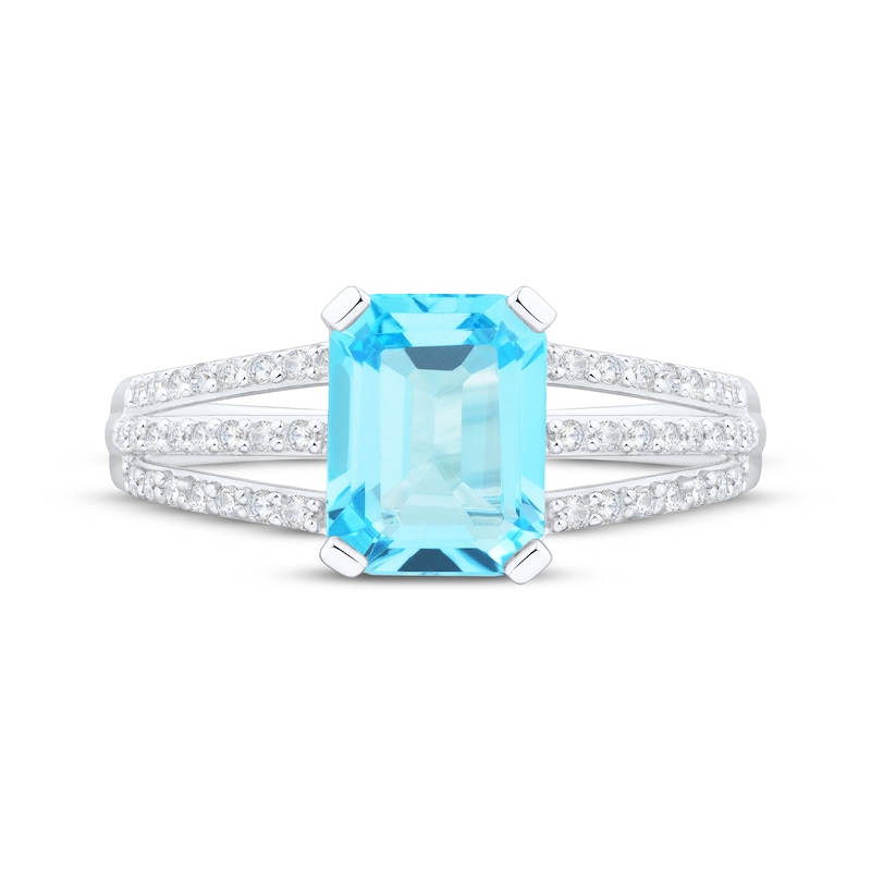 Main Image 3 of Emerald-Cut Swiss Blue Topaz & White Lab-Created Sapphire Ring Sterling Silver