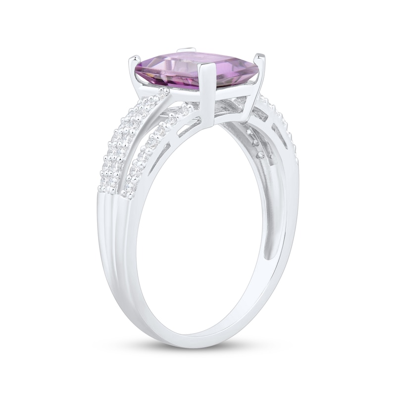 Main Image 2 of Emerald-Cut Amethyst & White Lab-Created Sapphire Ring Sterling Silver