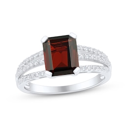 Emerald-Cut Garnet & White Lab-Created Sapphire Ring Sterling Silver