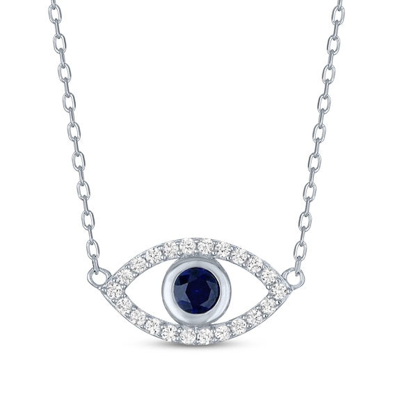 Blue & White Lab-Created Sapphire Evil Eye Necklace Sterling Silver 18"