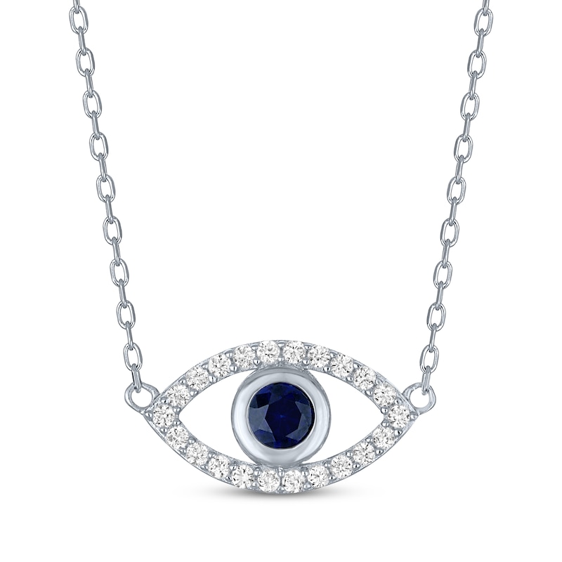 Main Image 1 of Blue & White Lab-Created Sapphire Evil Eye Necklace Sterling Silver 18&quot;