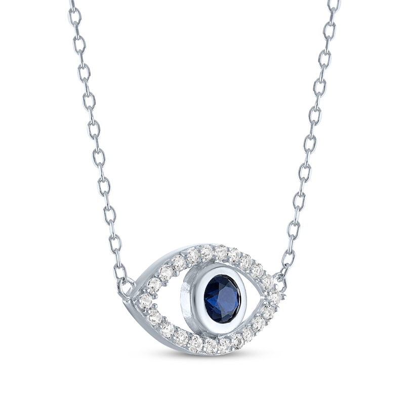 Main Image 2 of Blue & White Lab-Created Sapphire Evil Eye Necklace Sterling Silver 18&quot;