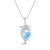 Thumbnail Image 1 of Oval-Cut Blue Lab-Created Opal & White Lab-Created Sapphire Dolphin Necklace Sterling Silver 18&quot;